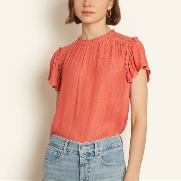 NWT- Ann Taylor Smocked Ruffle Top - Picture 1 of 6
